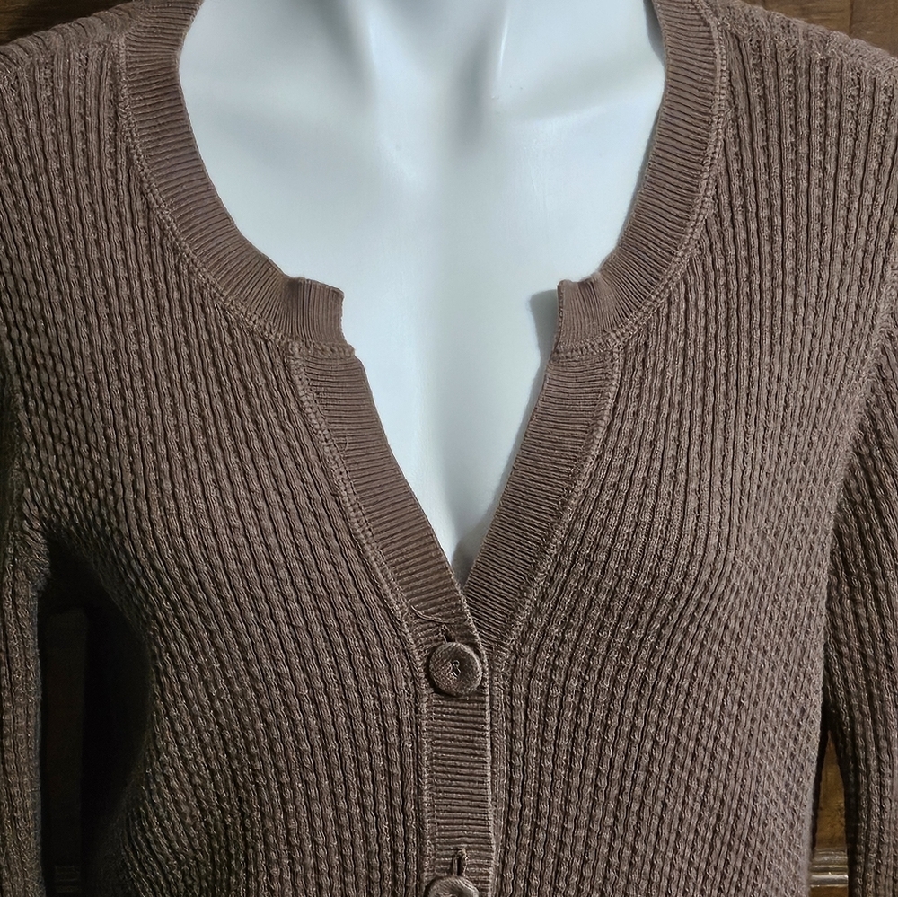 Relativity Ribbed Split neck Cardigan Brown Size L - Picture 4 of 12